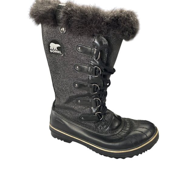 Sorel Black Glitter Tofino Tall Waterproof Boots  Womens Us 11 - Picture 1 of 13